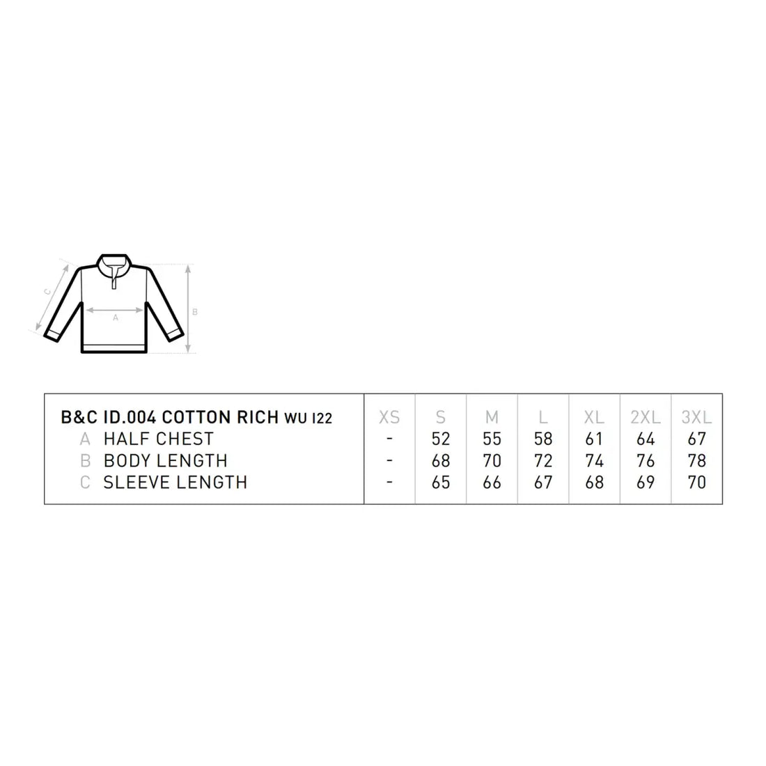 B&C ID.004 Cotton Rich 1/4 Vetoketju College - Yritystekstiilit