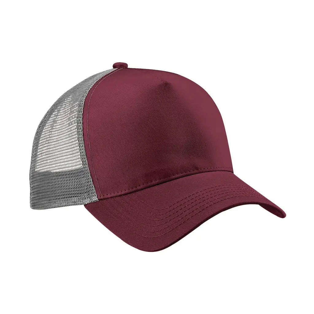 Beechfield Snapback Trucker B640 Lippalakki omalla logolla - Punainen (Burgundy)/Harmaa - Yritystekstiilit