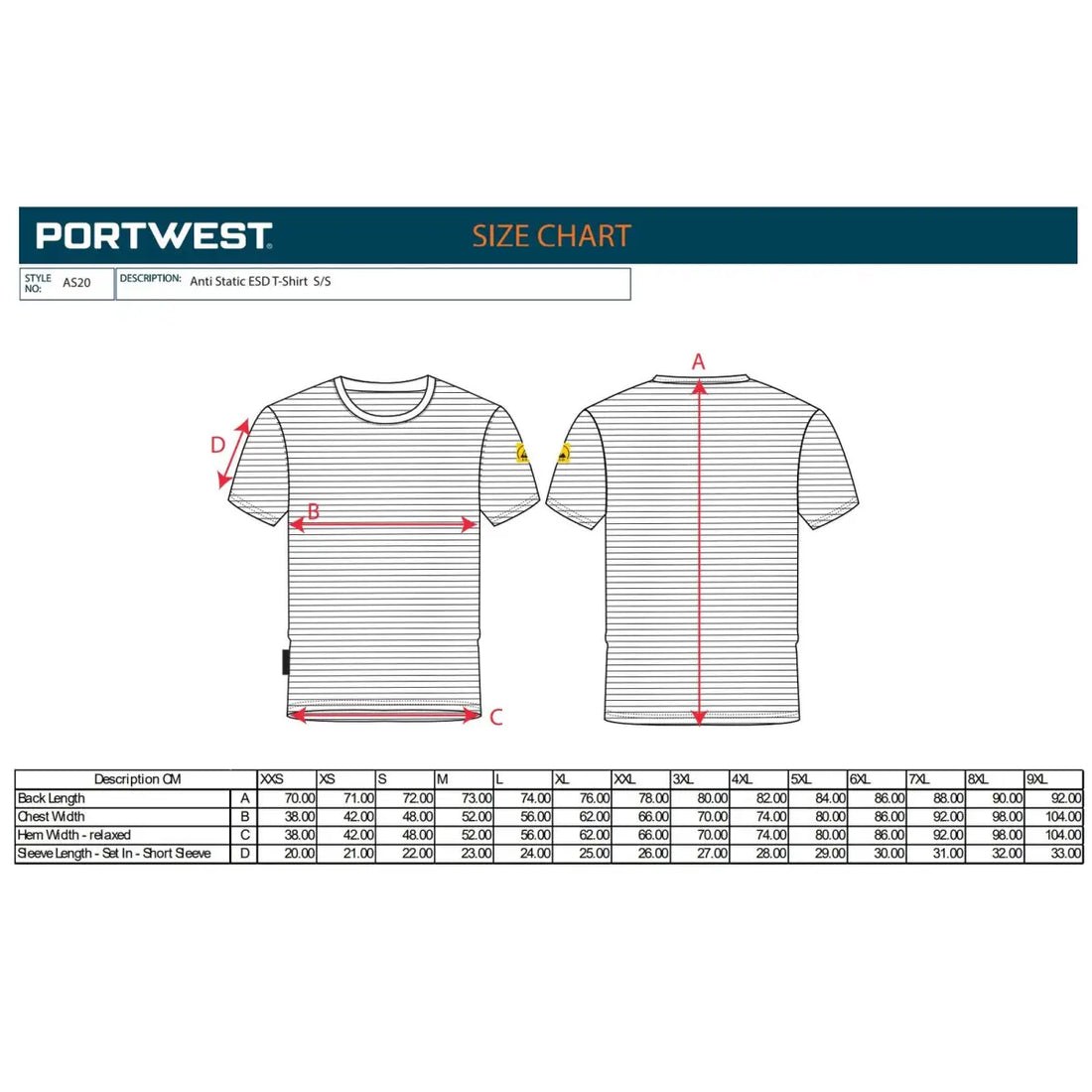 Portwest Anti-Static ESD T-Shirt S/S