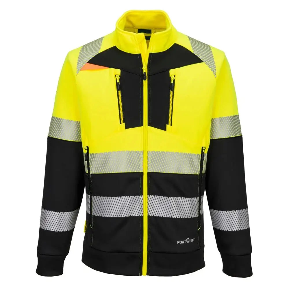 Portwest DX4 Hi-Vis vetoketjullinen Funnel Neck- collaripusero (Luokka 1) DX490 - kelta/ musta / 4XL - Työtakit