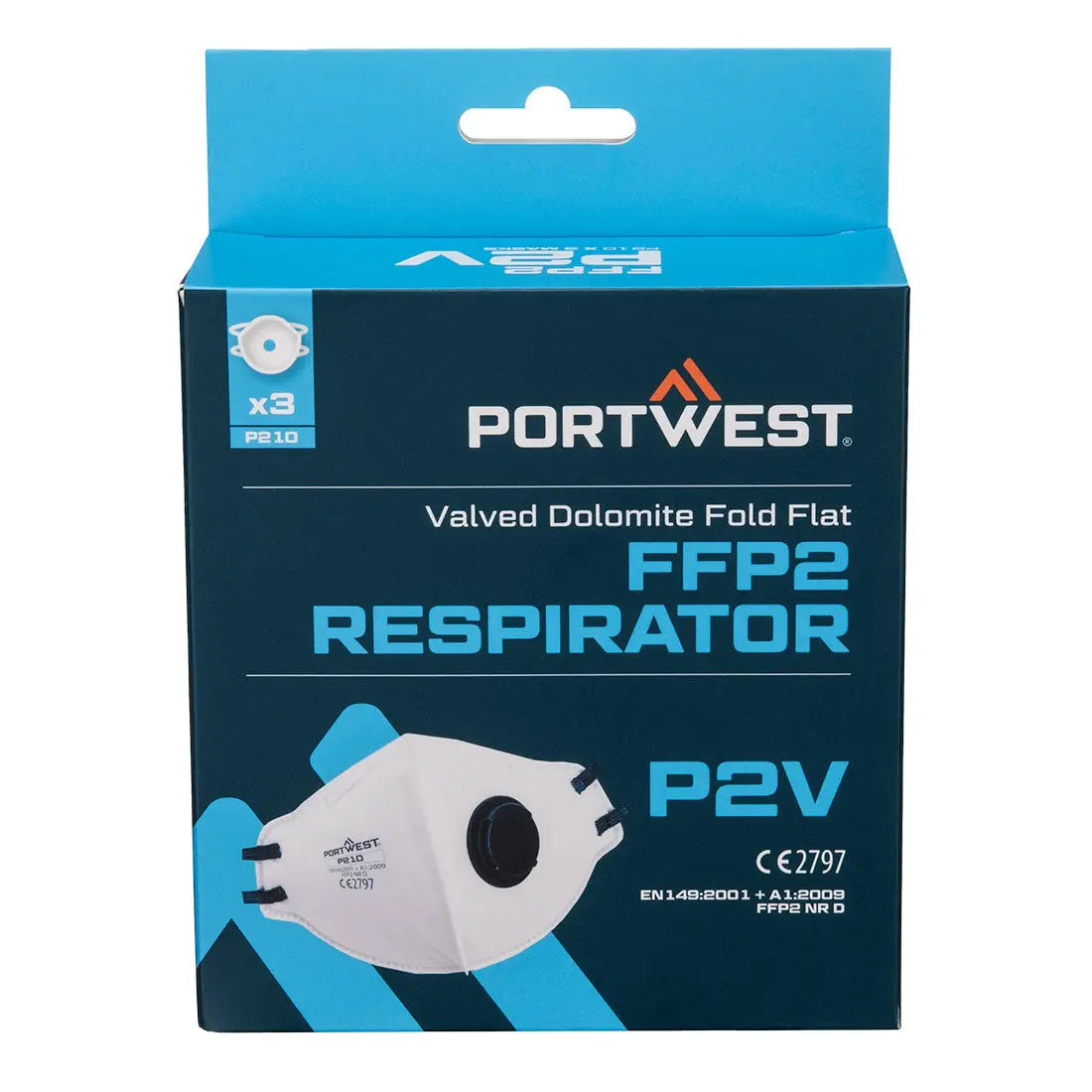 Portwest FFP2 Dolomite taittuva hengityssuojain venttiilillä - Kertakäyttöiset maskit