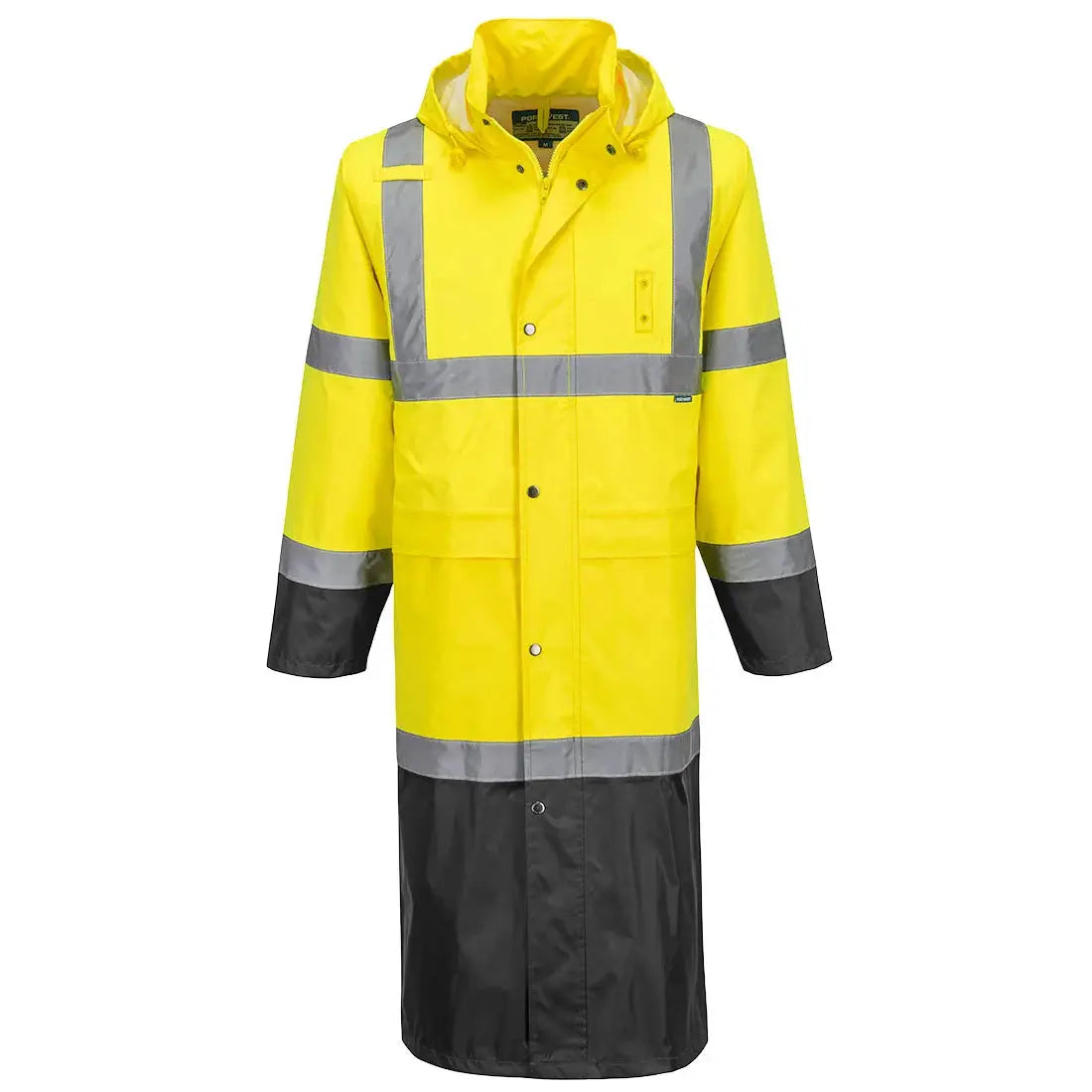 Portwest Hi-Vis Contrast Raincoat 122cm H446 - Kelta/musta / S - Sadetakit/kuoritakit